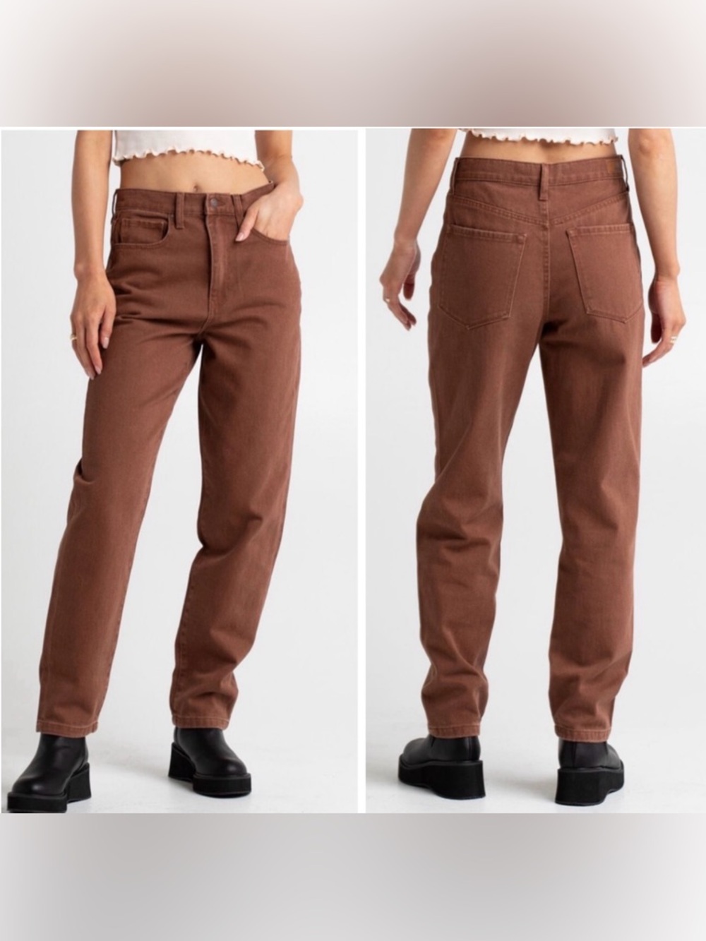 RSQ High-Rise Relaxed Straight Leg Rigid Denim Brown Terracotta 90s Jeans Sz 24